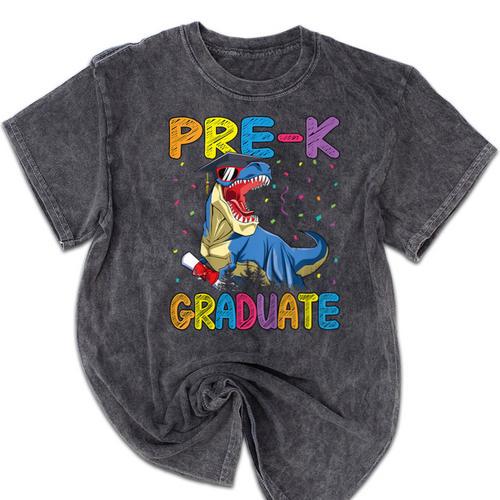 Kids Pre-K Graduate Dinosaur T-Rex Pre Kindergarten Graduation Mineral Wash Tshirts - Best Gift Smart