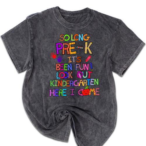 Kids So Long Kindergarten Here I Come Pre-K Graduation Graduate Mineral Wash Tshirts - Best Gift Smart