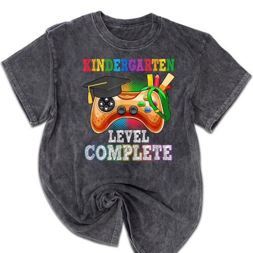 Kindergarten Level Complete Last Day Of School Graduation Mineral Wash Tshirts - Best Gift Smart