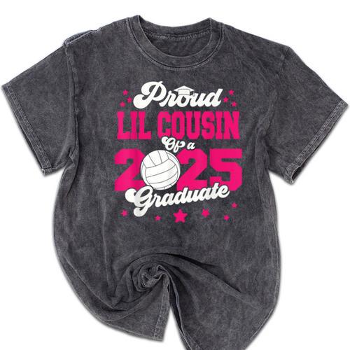 Lil Cousin Of a 2025 Graduate Prom Graduation 25 VolleyBall Mineral Wash Tshirts - Best Gift Smart