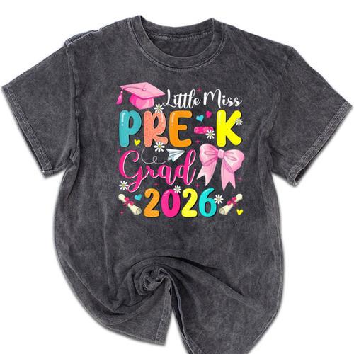 Little Miss Pre-K Grad 2026 Preschool Graduation Kids Girls Mineral Wash Tshirts - Best Gift Smart