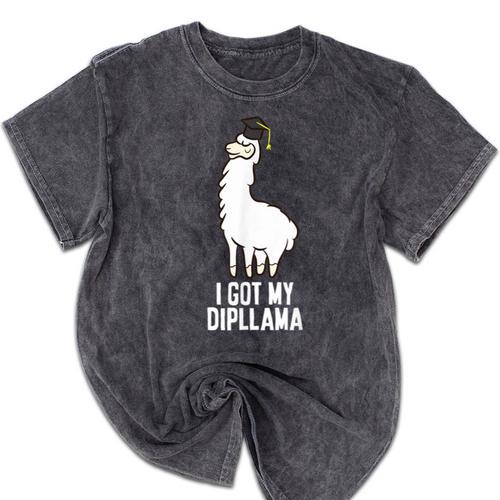 LLama Graduation I Got My Dipllama Cute Llama Mineral Wash Tshirts - Best Gift Smart
