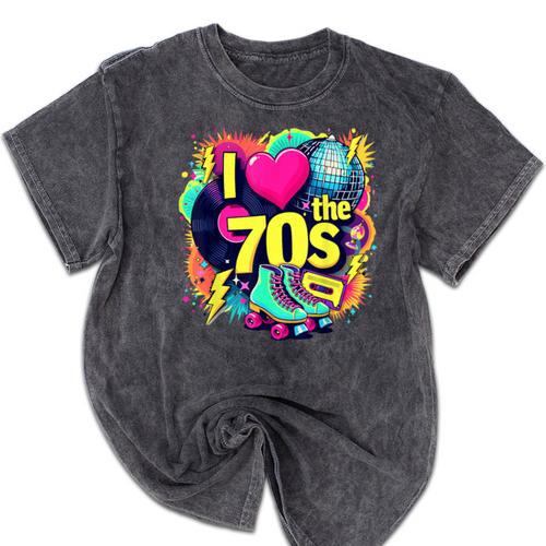 I Love The 70s Retro Cassette Roller Vinyl Nostalgia Vibes Mineral Wash Tshirts - Figerry