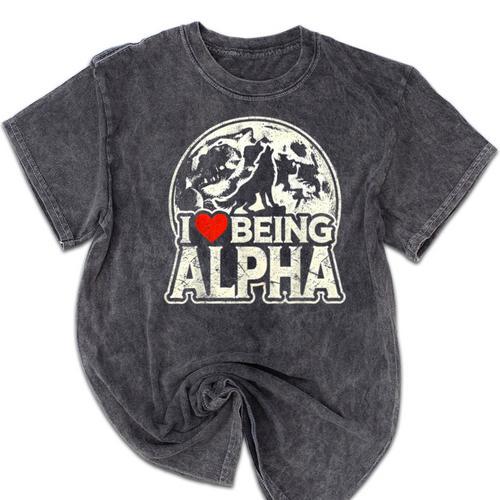 I Love Being Alpha Moonlit Wolf Meme Alpha Introvert Mineral Wash Tshirts - Raresse