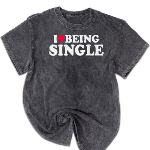 I Love Being Single Red Heart Anxious & Introvert Girl Club Mineral Wash Tshirts - Raresse