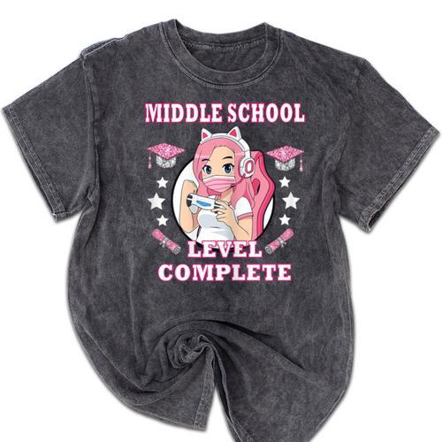 Middle School Level Complete Gaming Graduation Anime Girl Mineral Wash Tshirts - Best Gift Smart