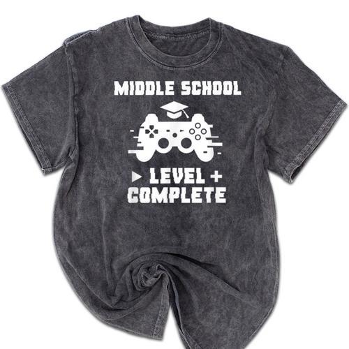 Middle School Level Complete Video Gamer Graduation Mineral Wash Tshirts - Best Gift Smart