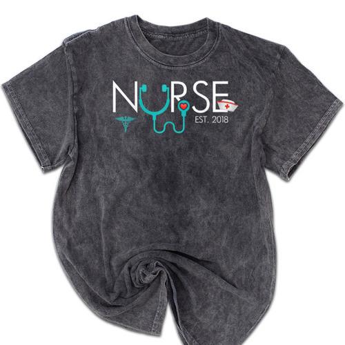 New Nurse Est 2018 School Graduation Nursing Mineral Wash Tshirts - Best Gift Smart