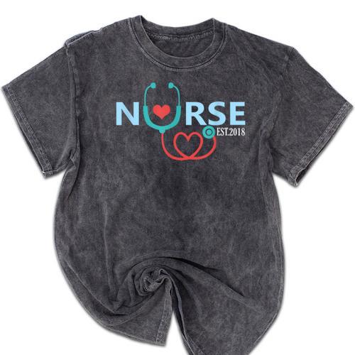 New Nurse Est 2018 T-Shirt Nursing School Graduation Mineral Wash Tshirts - Best Gift Smart