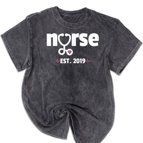 New Nurse Est 2019 Nursing School Graduation Mineral Wash Tshirts - Best Gift Smart