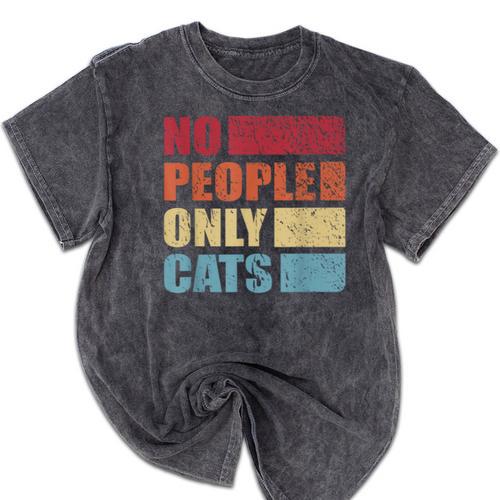 No People Only Cats Introvert Mineral Wash Tshirts - Raresse