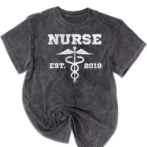 Nurse Nursing Graduation T Shirt Nurse Est 2018 Mineral Wash Tshirts - Best Gift Smart