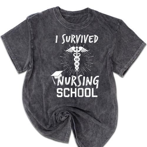 Nursing School Graduation Shirt I Survived RN Gift Mineral Wash Tshirts - Best Gift Smart