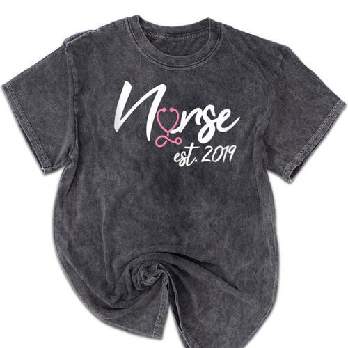 Nursing School Survivor Apparel Graduation Nurse RN EST 2019 Mineral Wash Tshirts - Best Gift Smart