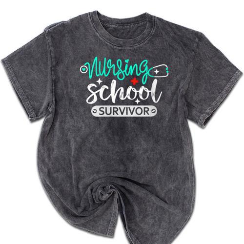 Nursing School Survivor RN Grad Nurse Graduation Student Mineral Wash Tshirts - Best Gift Smart