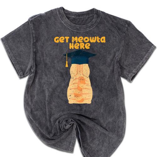 Orange Tabby Cat Graduation Distressed Shirt For Grads For Men Women Girls Kids Mineral Wash Tshirts - Best Gift Smart
