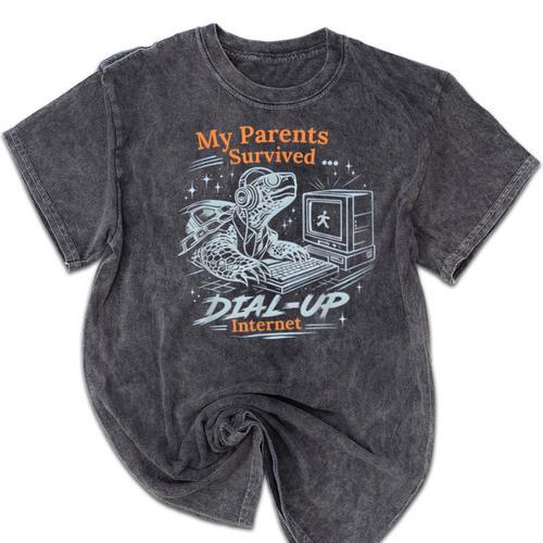 My Parents Survived Dial Up Internet Nostalgia Turtle Mineral Wash Tshirts - Figerry
