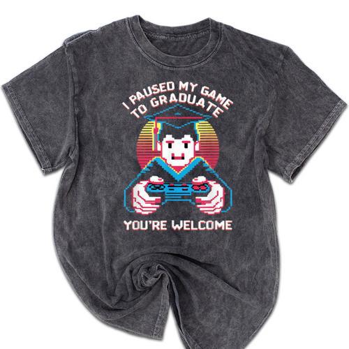 I Paused My Game To Graduate 2024 Gamer Graduation Mineral Wash Tshirts - Best Gift Smart