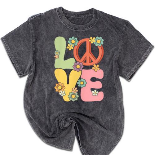 Peace Sign Love Groovy Vibes Costume Nostalgia 1980s Fashion Mineral Wash Tshirts - Figerry