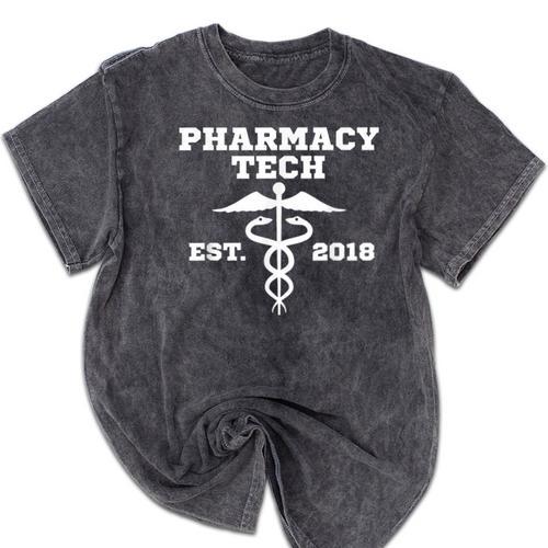 Pharmacy Tech Graduation T Shirt Student Est 2018 Mineral Wash Tshirts - Best Gift Smart