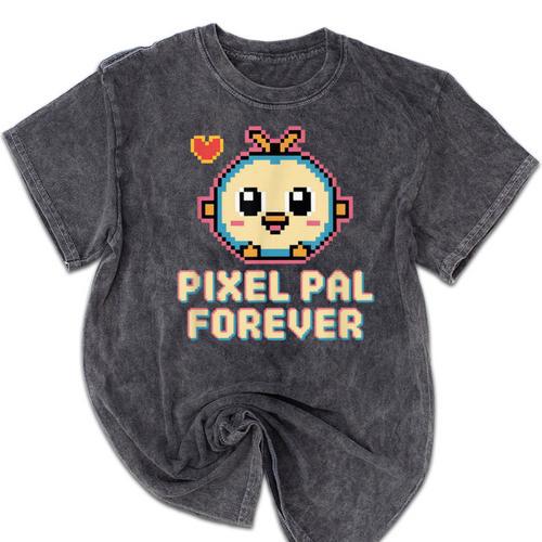 Pixel Art Pet Y2K Retro Vintage Digital Nostalgia Y2K Tech Mineral Wash Tshirts - Figerry