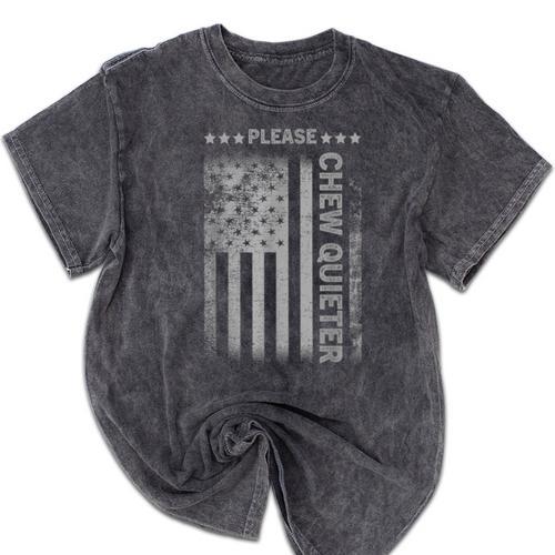 Please Chew Quieter Introvert USA Flag Vintage Mineral Wash Tshirts - Raresse