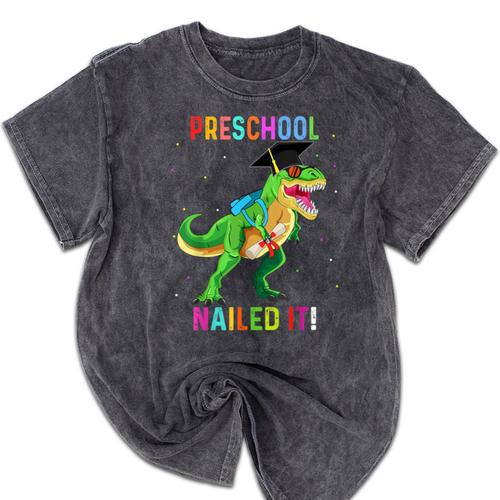 Preschool Graduation Class Of 2022 Graduate Dinosaur Kids Mineral Wash Tshirts - Best Gift Smart