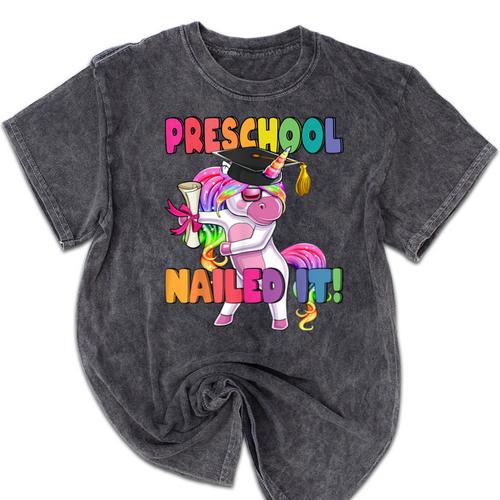 Preschool Nailed It Flossing Unicorn Graduation Shirt Mineral Wash Tshirts - Best Gift Smart
