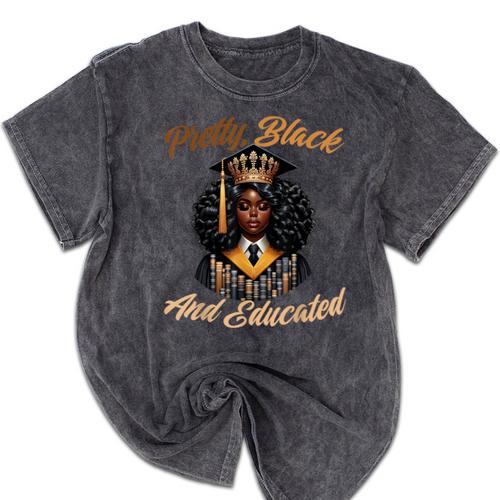 Pretty Educated African American Graduation Class 2024 Mineral Wash Tshirts - Best Gift Smart
