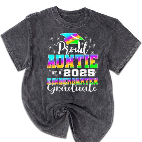 Proud Auntie Of Kindergarten Graduate 2025 Graduation Auntie Mineral Wash Tshirts - Best Gift Smart