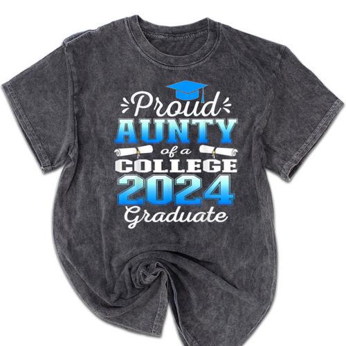 Proud Aunty Of 2024 College Graduate Family 24 Graduation Mineral Wash Tshirts - Best Gift Smart