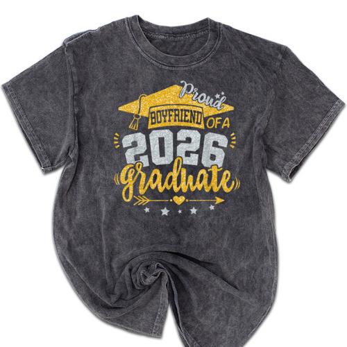 Proud Boyfriend Of A 2026 Graduate Grad Senior Graduation Mineral Wash Tshirts - Best Gift Smart