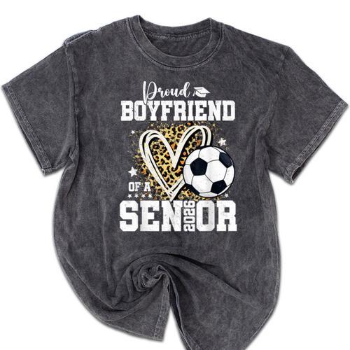 Proud Boyfriend Of A 2026 Senior Soccer Graduation Leopard Mineral Wash Tshirts - Best Gift Smart