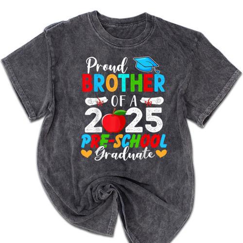 Proud Brother Of a 2025 Preschool Graduate Graduation Mineral Wash Tshirts - Best Gift Smart