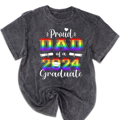 Proud Dad Of 2024 Graduate Class 2024 Graduation Family Mineral Wash Tshirts - Best Gift Smart