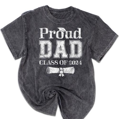 Proud Dad Of 2024 Graduate Father Senior 24 Graduation Mineral Wash Tshirts - Best Gift Smart