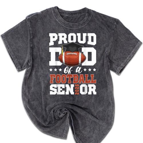 Proud Dad Of a Football Senior 2026 Graduation Mineral Wash Tshirts - Best Gift Smart