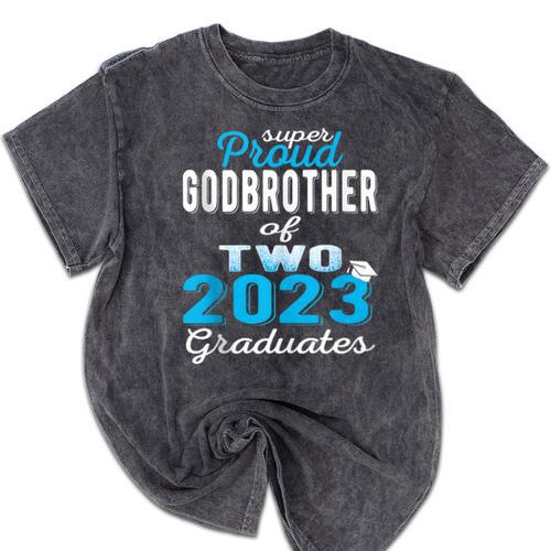Proud Godbrother Of Two 2023 Graduate Class 2023 Graduation Mineral Wash Tshirts - Best Gift Smart