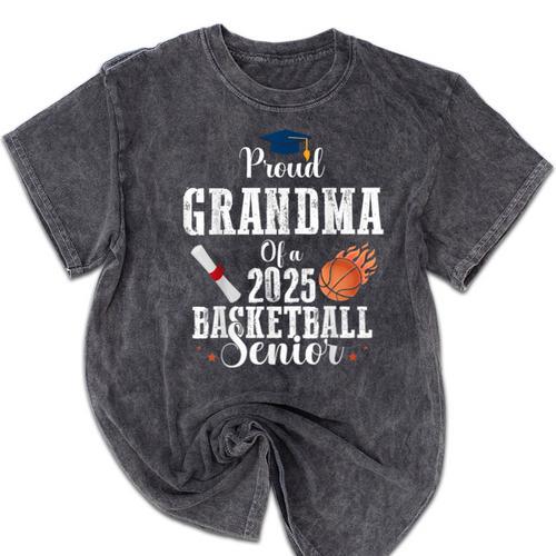 Proud Grandma Of 2025 Basketball Senior Graduation Day Mineral Wash Tshirts - Best Gift Smart