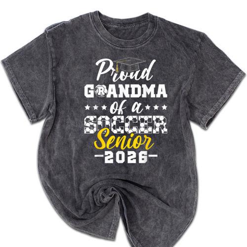 Proud Grandma Of a Soccer Senior 2026 Graduation Gifts Mineral Wash Tshirts - Best Gift Smart