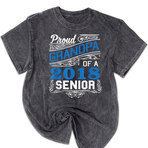 Proud Grandpa Of 2018 Senior T-Shirt Student Graduation Mineral Wash Tshirts - Best Gift Smart