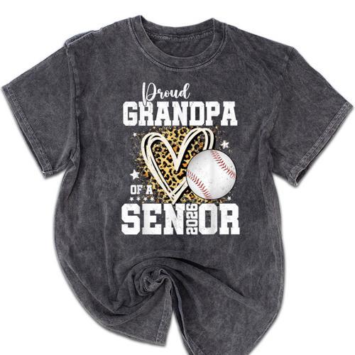 Proud Grandpa Of A 2026 Senior Baseball Graduation Leopard Mineral Wash Tshirts - Best Gift Smart