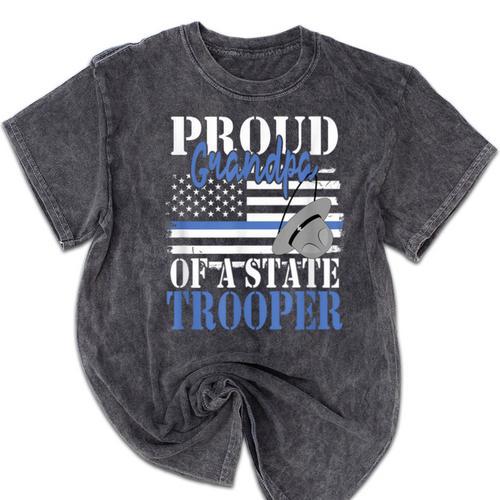 Proud Grandpa Of a State Trooper Police Officer Graduation Mineral Wash Tshirts - Best Gift Smart