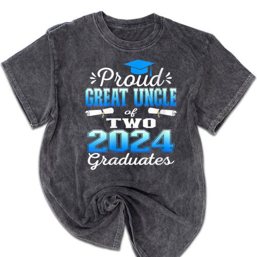 Proud Great Uncle Of Two 2024 Graduate Class 2024 Graduation Mineral Wash Tshirts - Best Gift Smart