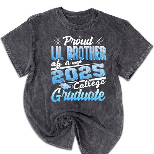Proud Lil Brother Of 2025 Graduate College Shirt Graduation Mineral Wash Tshirts - Best Gift Smart
