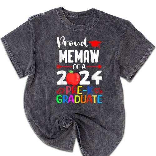 Proud MEMAW Of 2024 Pre-K Graduation Graduate Senior 2024 Mineral Wash Tshirts - Best Gift Smart