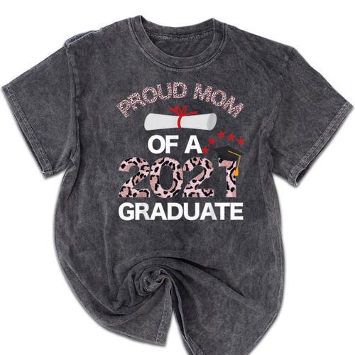 Proud Mom Of A 2021 Graduate Leopard Print Graduation Mama Mineral Wash Tshirts - Best Gift Smart