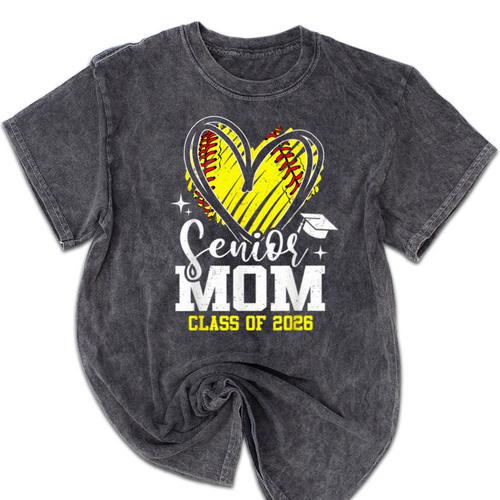 Proud Senior Mom Class Of 2026 Softball Graduation Heart Mineral Wash Tshirts - Best Gift Smart