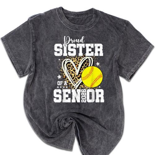 Proud Sister Of A 2026 Senior Softball Graduation Leopard Mineral Wash Tshirts - Best Gift Smart