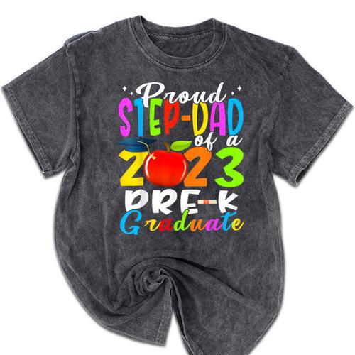 Proud Step-Dad Of 2023 Pre-K Graduate Fathers Day Graduation Mineral Wash Tshirts - Best Gift Smart